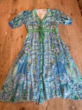 Hale Bob Blue & Green Paisley Maxi Dress S